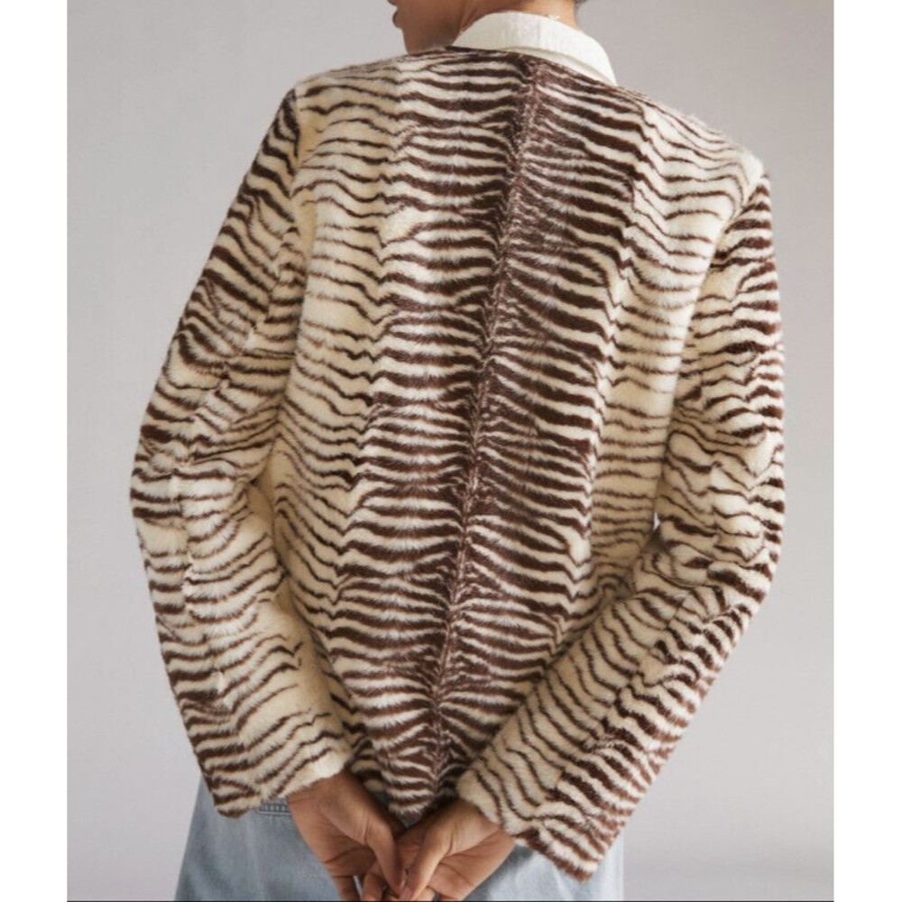 Anthropologie unreal fur Cream and Brown Faux Fur Zebra-Stripe Jacket